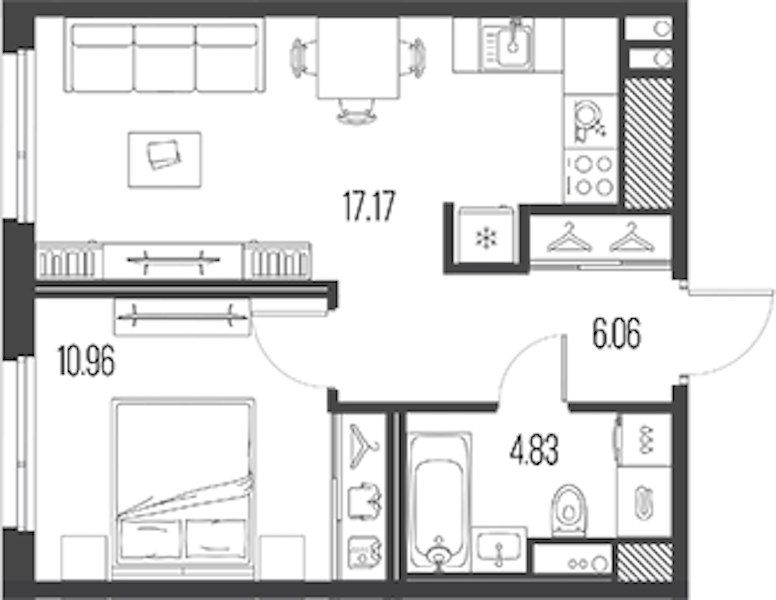 1-комнатная квартира 39.03 м², 4/10 эт., ЖК «LEGENDA Васильевского»